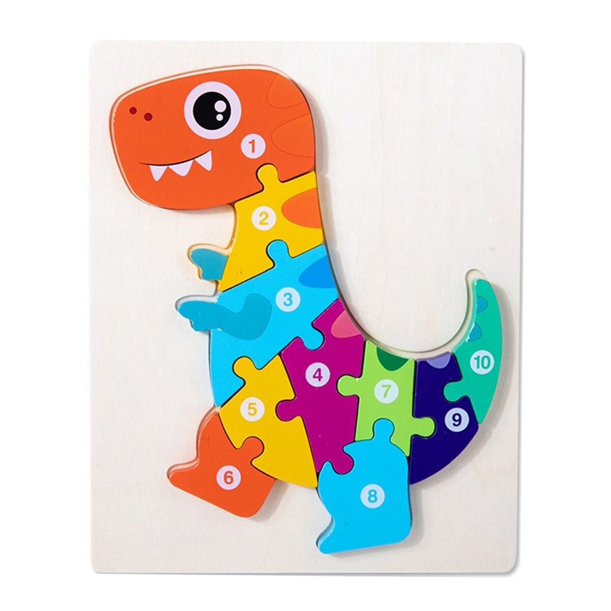 3D Colorful Wooden Dinosaur (Tyrannosaurus) Shaped Puzzle with Numerical Number, Early Learning & Educational Toys Jigsaw Puzzle for Baby & Toddlers