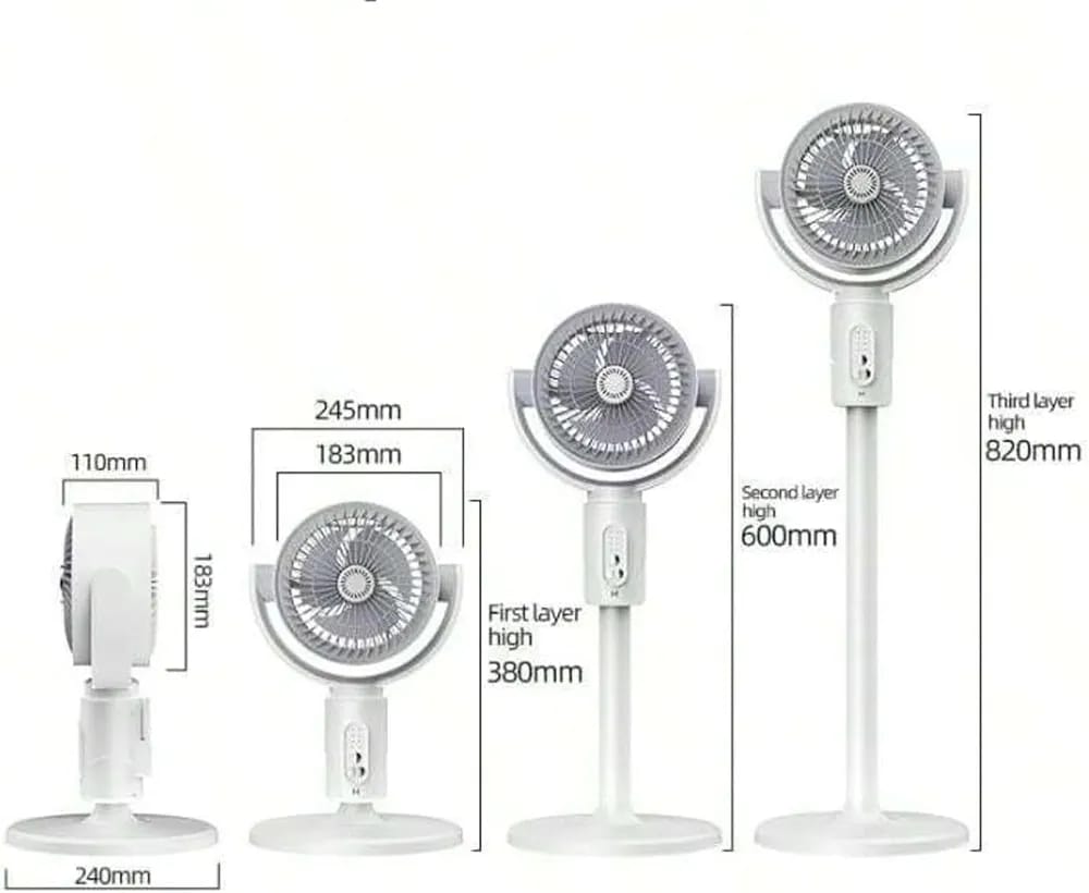 Electric Rechargeable Pedestal Fan - Remote Control, 90°-180° Auto Oscillating & Height Adjustable Table Fan with 5 Speeds & Timer for Home, Office & Outdoor Use