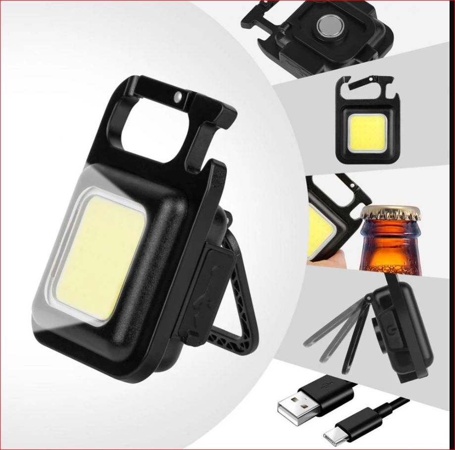 USB Rechargeable Keychain Light Mini Bright Flashlight COB Inspection Light Bottle Opener Outdoor Emergency Work Light