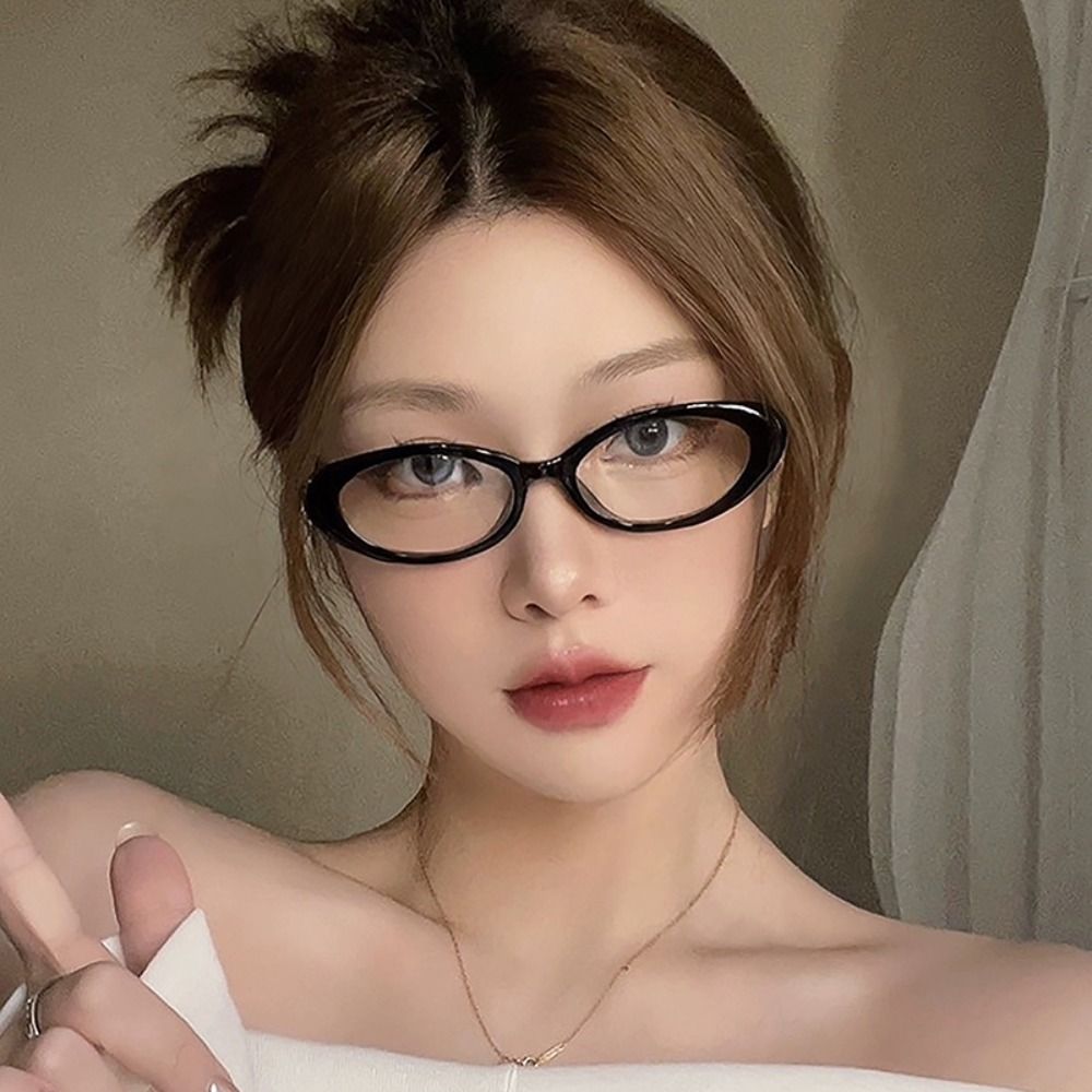 New Y2K Oval Frame Glasses Fashion Retro Cat Eye Glasses Outdoor Plain Glasses Anti-Blue Light Eyewears