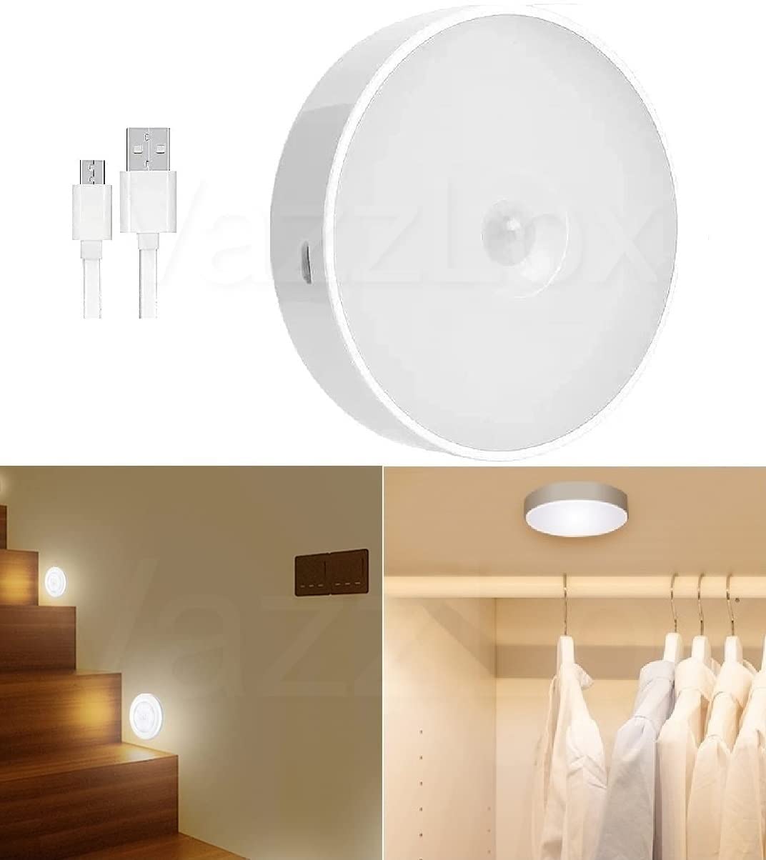 USB Rechargeable Motion Sensor LED Night Light - Wireless Stick-On Wall Lamp for Hallway, Bathroom, Garage & More (Cold White)