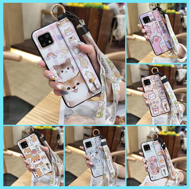 Back Cover Kickstand Phone Case For Sharp Aquos Sense4 4G/Sense 5G protective Lanyard Wrist Strap Cartoon Soft case ring