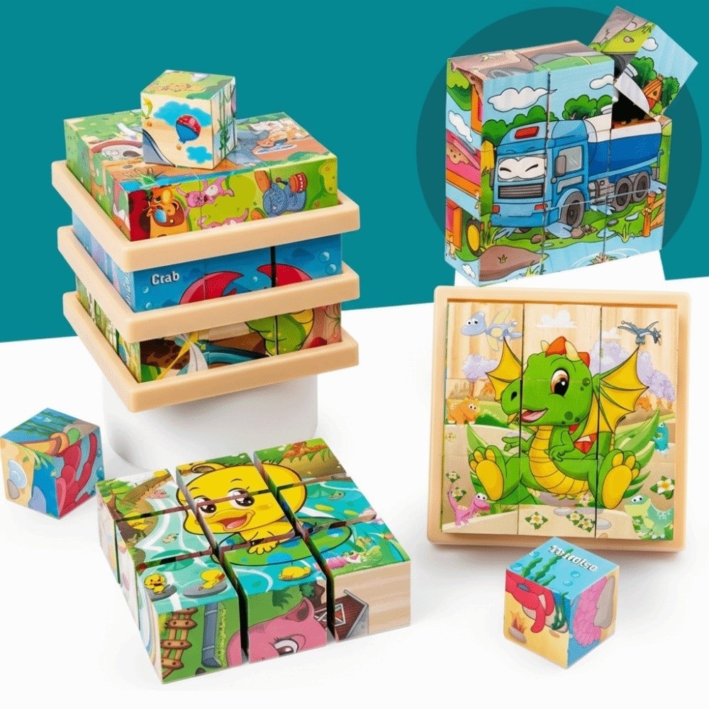 Brain Teaser Jigsaw 3D Cube Puzzle Dinosaur Montessori Wooden Puzzle STEM Learning Bricked Up Magnetic Puzzle Kids