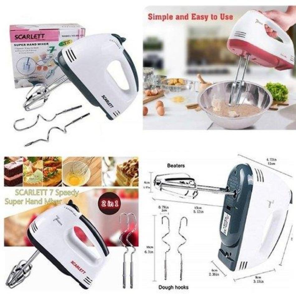 Scarlett 7-Speed Lightweight Hand Mixer With Chrome Beater + Dough Hook