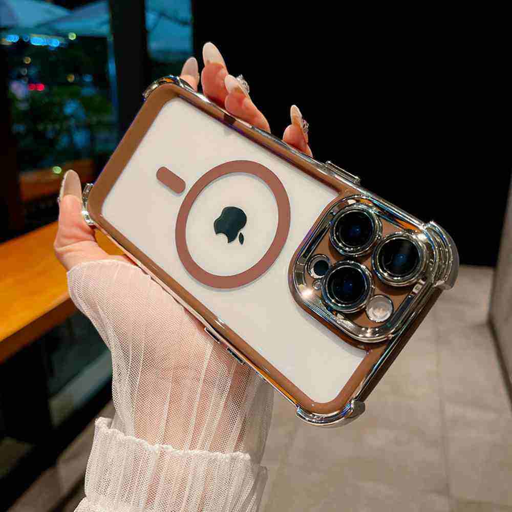 HODON Plating Space Clear Magnetic Phone Case For iPhone 16 15 14 13 12 11 Pro Max 14 15 16 Plus for Magsafe Cases Transparent Four Corners Shockproof TPU Silicone Cover