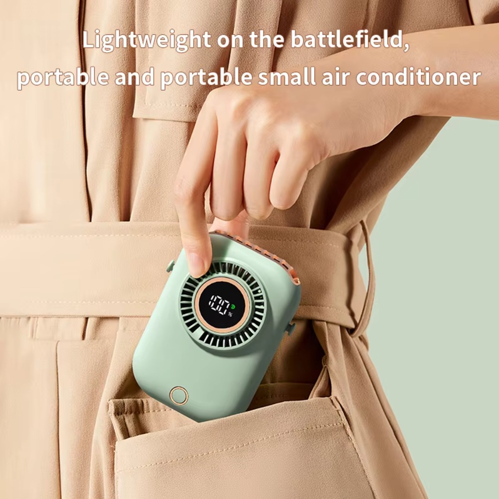Lightweight 5 Speeds Mini Hanging Neck Fan Wide-Angle Airflow Ultra Quiet Portable Cooling Fan with Stand Fanless Design Handheld Electric Fan Wearable on Waist Or Clip
