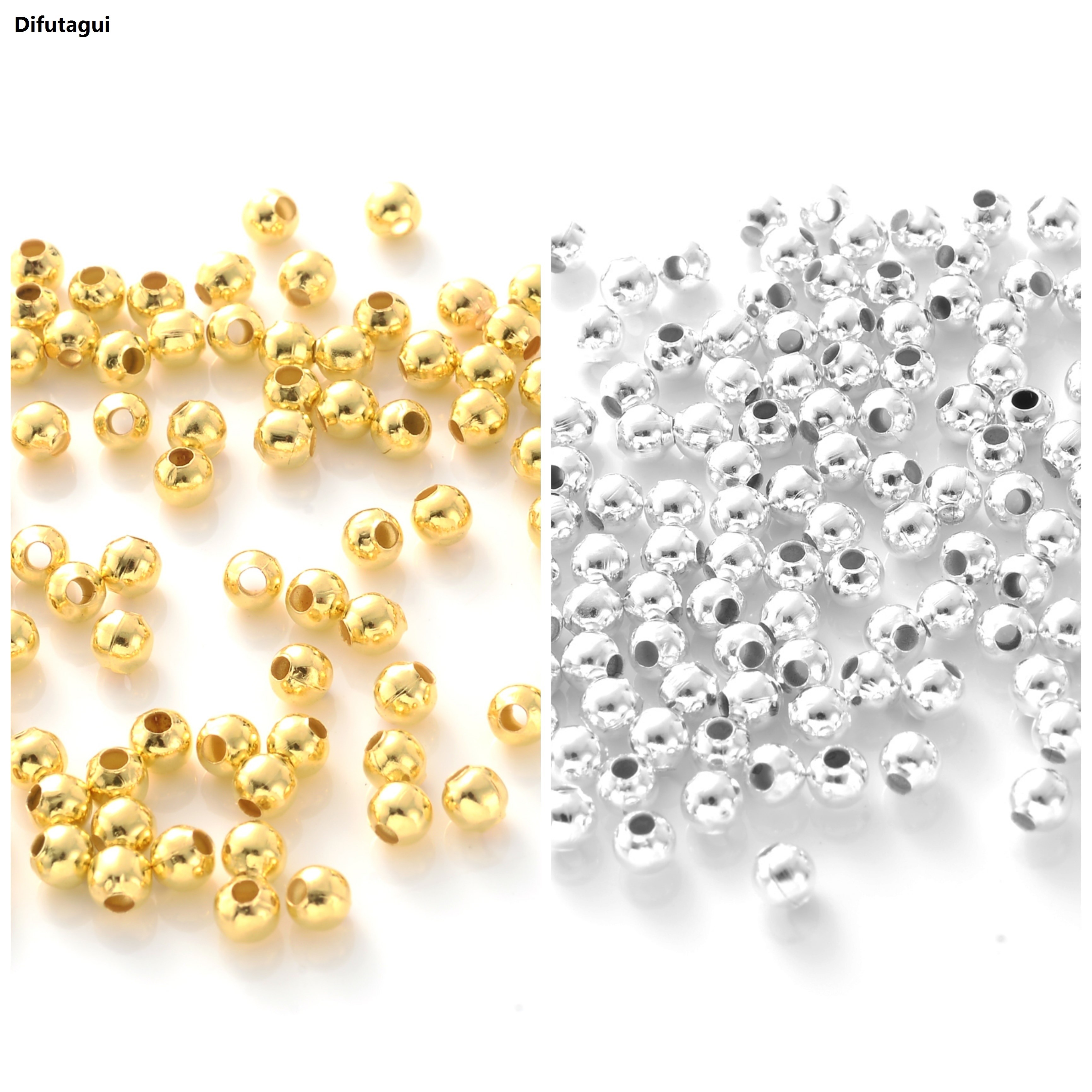Difutagui 10-5000pcs 3/4/5/6/8/10mm Round Spacer Beads CCB Gold Silver Color Smooth Ball Beads For Bracelet DIY Jewelry Makings Accessories