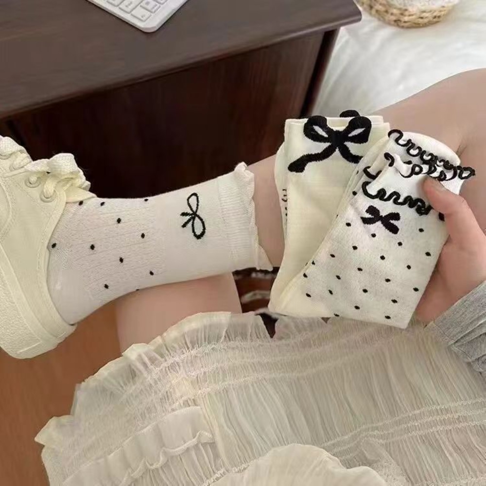 Ins Ballet Style Tube Socks Spring/summer Mesh Thin Design Bow Stacked Socks Lolita Solid Color Girls Socks