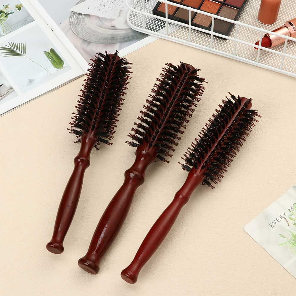 Portable Hairdressing Tool Wooden Hairbrush Round Hair Brush Styling Brush Boar Bristle Round Brush