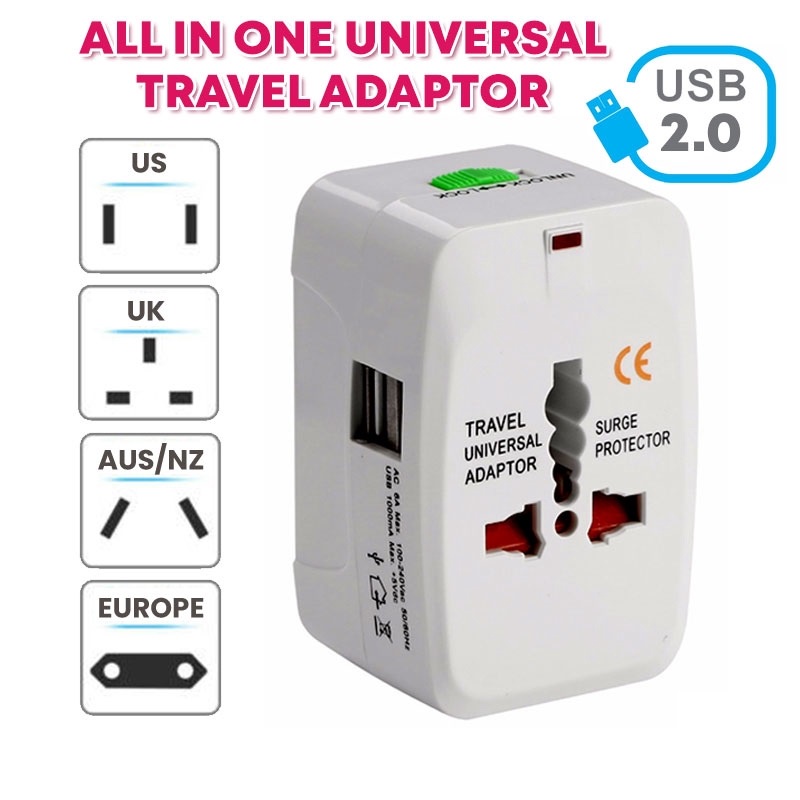 The Universal Travel Plug Adapter Converter With Built In Dual USB Charger Ports