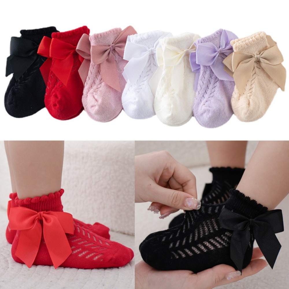 New Cute Calf Socks Y2K Bowknot Hosiery Lace Mesh Breathable Bow Middle Tube Socks Summer