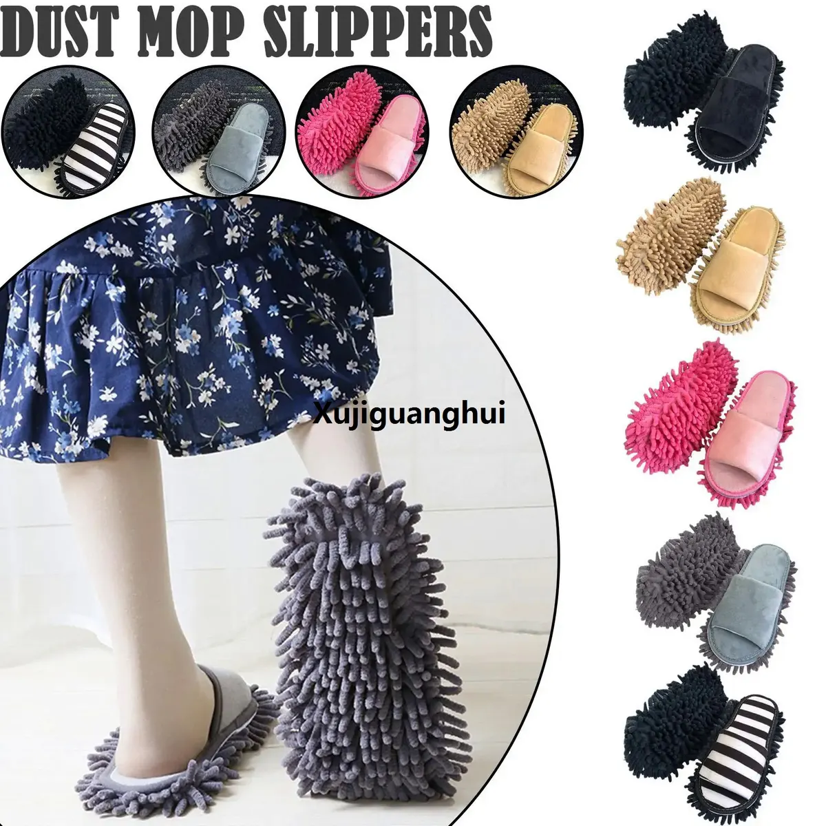 Xujiguanghui 1 pair Washable Microfiber Dust Mop Slippers Lazy Quick Floor Home Tools Bathroom Shoes Cleaning Home Slipper Cleanning Cle A1A1 - image 1
