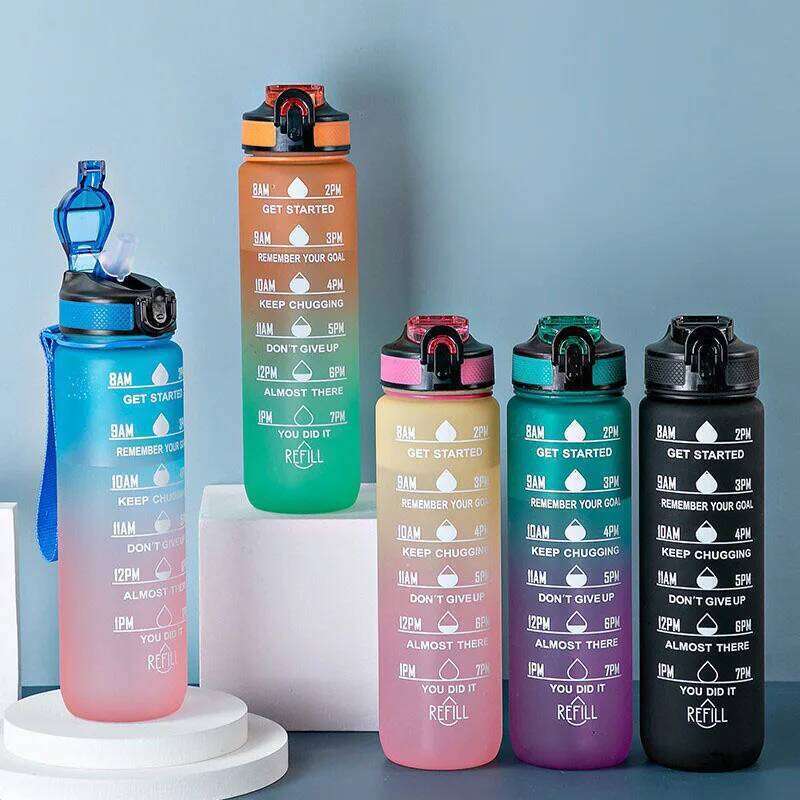 900/1000ml Motivational Sport Water Leakproof Bottles Drinking Outdoor Travel PC Bottle Gym Fiess Jugs
