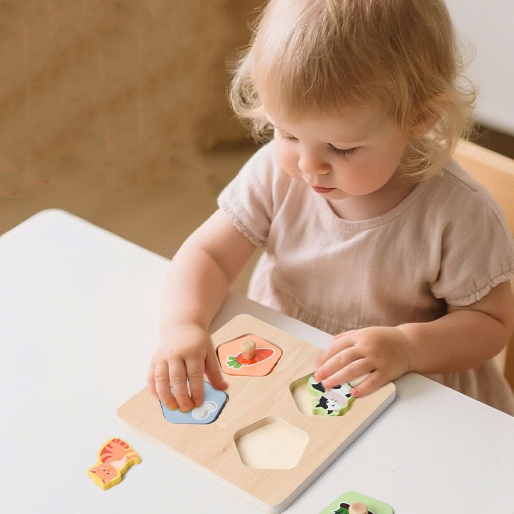 Cognitive Jigsaw Puzzle Puzzle Board Wooden Toys 3D Puzzles Pattern Cognitive Interactive Shape Matching Board Game Montessori DIY Animal Jigsaw Toys Boys Girls