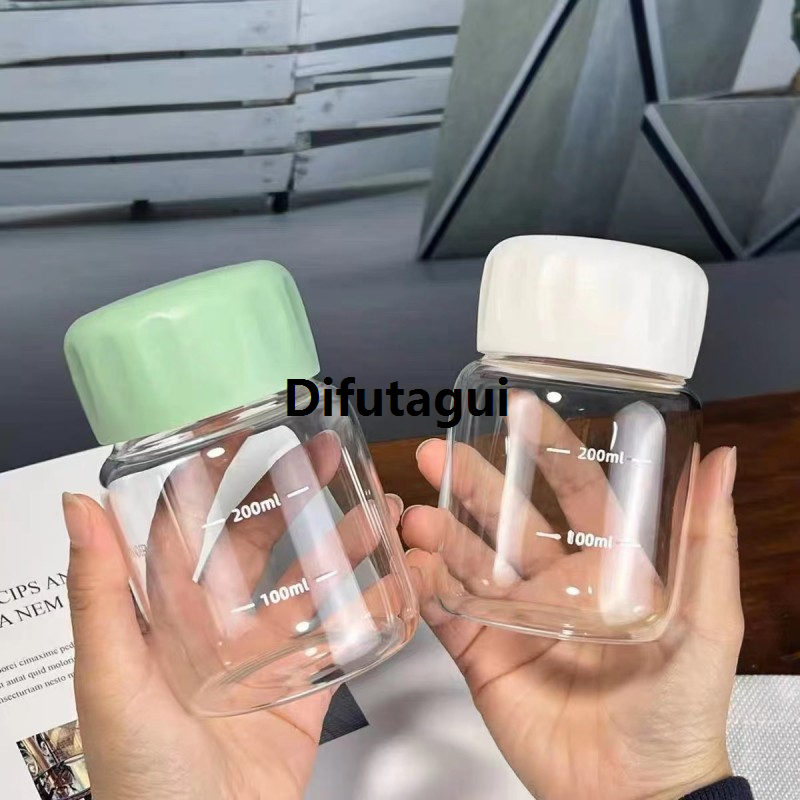 Difutagui New specials Mini Cute Kawaii Glass Water Bottle 300ml Small Drinking Bottle with Scale Portable Woman Glass Tumbler Girl Milk Coffee