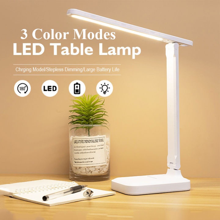 LED Touch 3 Dimmable Desk Lamp USB Rechargeable Study Lamp