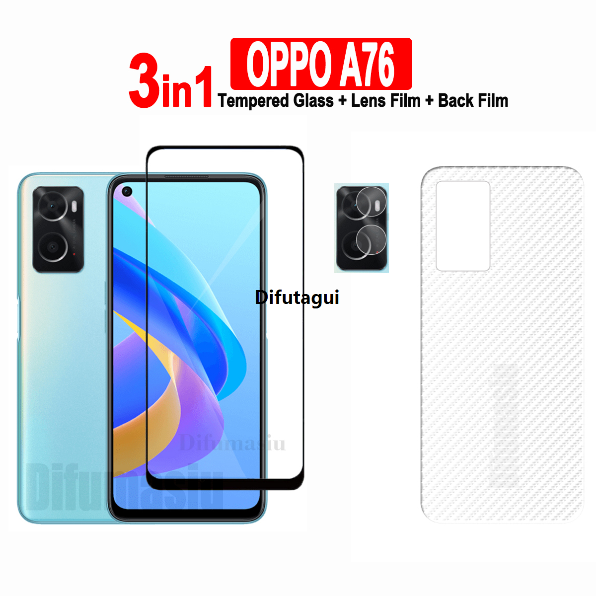 Difutagui Tempered glass screen protector 3in 1 for Oppo A76 Affordable A78 A98 A58 A38 A96 a77s A74 A57 A55 A54 a17k a16k