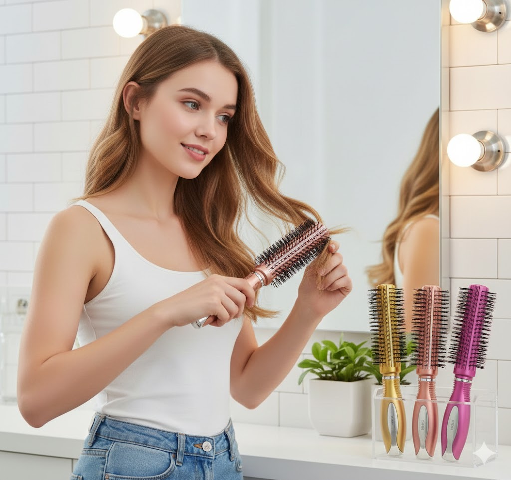 Round Brush With Soft Bristle For Curling For Women And Girls, Hair Styling Tool.