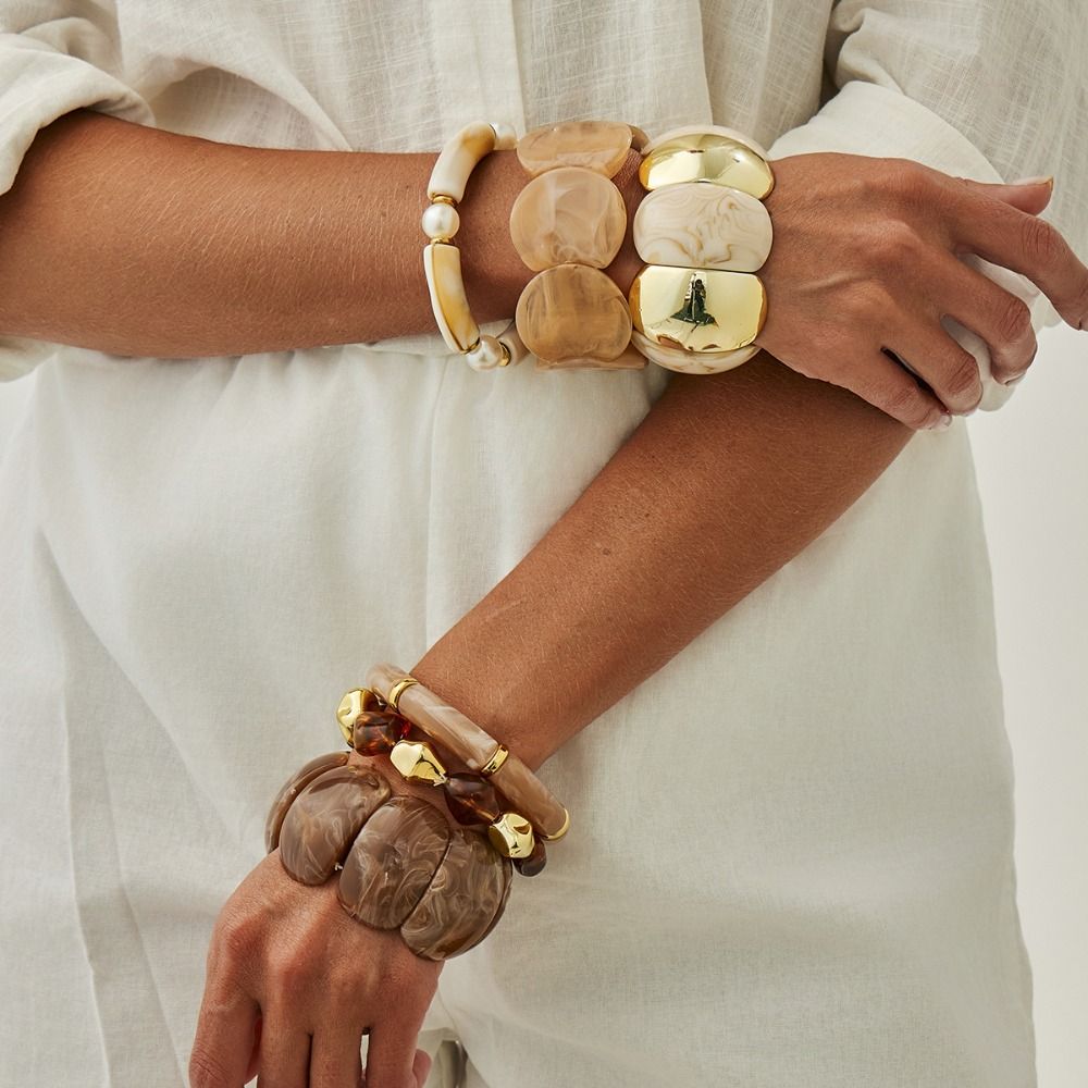 Vintage 6 Style Boho Punk Bangles Geometric Elasticity Charm Bracelets Acrylic Resin Gift CCB Beads Bangle Women