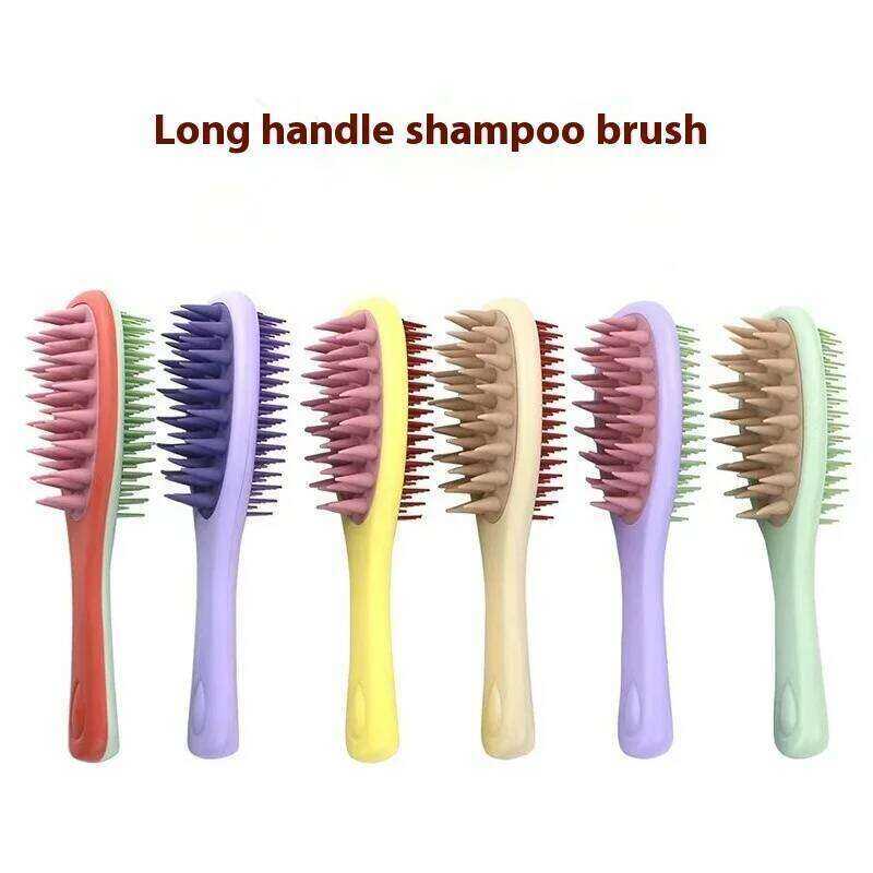 1Pc Long Shampoo Scalp Handle Salon Grade Silicone Double Sided Wet Dry Use Anti Slip Grip Hair Washing Brush
