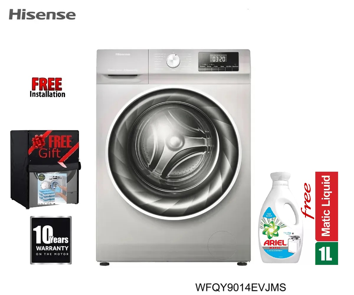 Hisens 9 Kg Front Load Washing Machine Inverter 1400 RPM Steam Wash Pause & Add