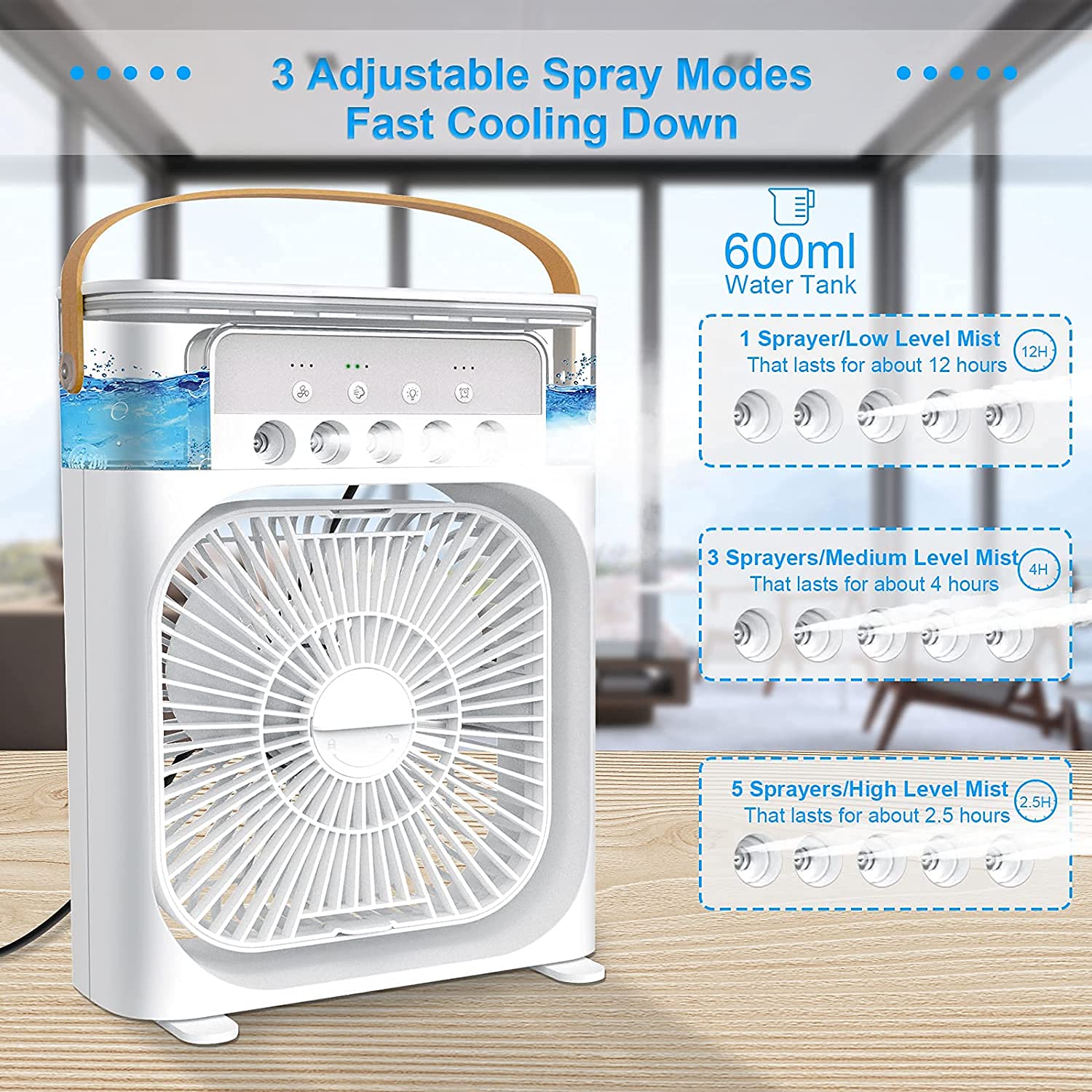 USB-Powered Tabletop Air Conditioner: Portable 3-Speed Fan with Water Spray, Cooler & 7-Color LED