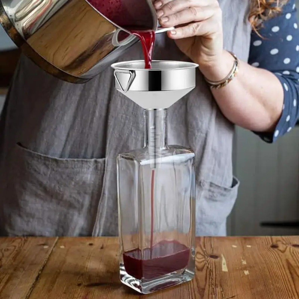 Multifunctional Stainless Steel Kitchen Funnels Foldable Handle Wide Mouth Funnels Stackable Comfortable Grip Oil Funnels Canning