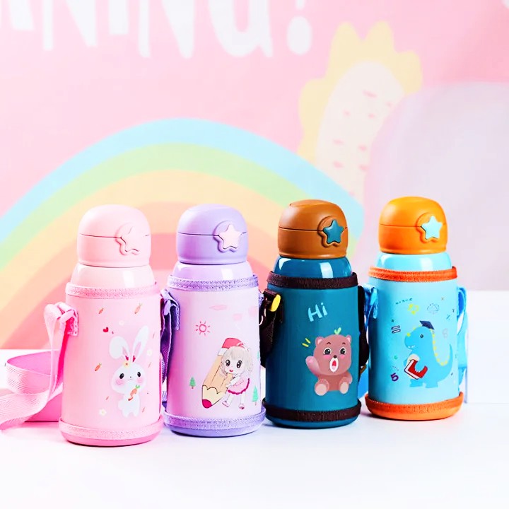 600ml Cute Animal Cartoon Design Thermos Flask Tumbler 304 Stainless Steel Kids Children School Water Bottle Botol Panas