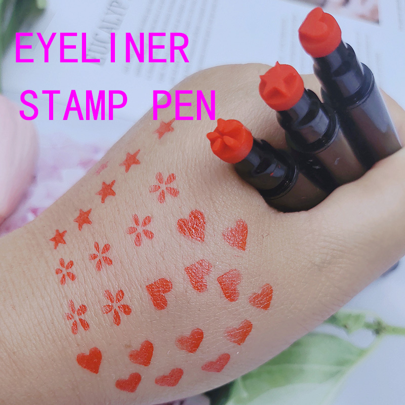 Linman totoro New style Red Double Head Seal Eyeliner Pencil Waterproof Long La【2025 Version】sting Flower Pattern Love Heart Star Flower Tin Eyebrow Pencil Stamp Pen