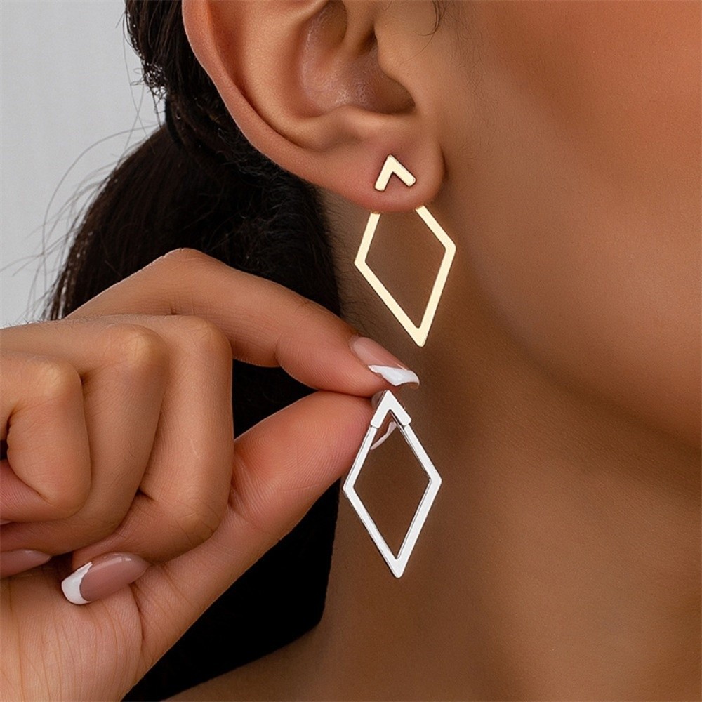 Vintage Minimalist Geometric Stud Earrings Double Layer Gold Ear Ring Rhombus Shape Irregular Design Ear Stud Gifts