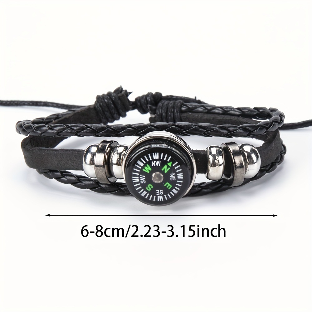 【Cheap】1 Piece Simple Retro New Style Handmade Compass Woven Leather Bracelet for Wansheng Halloween Men