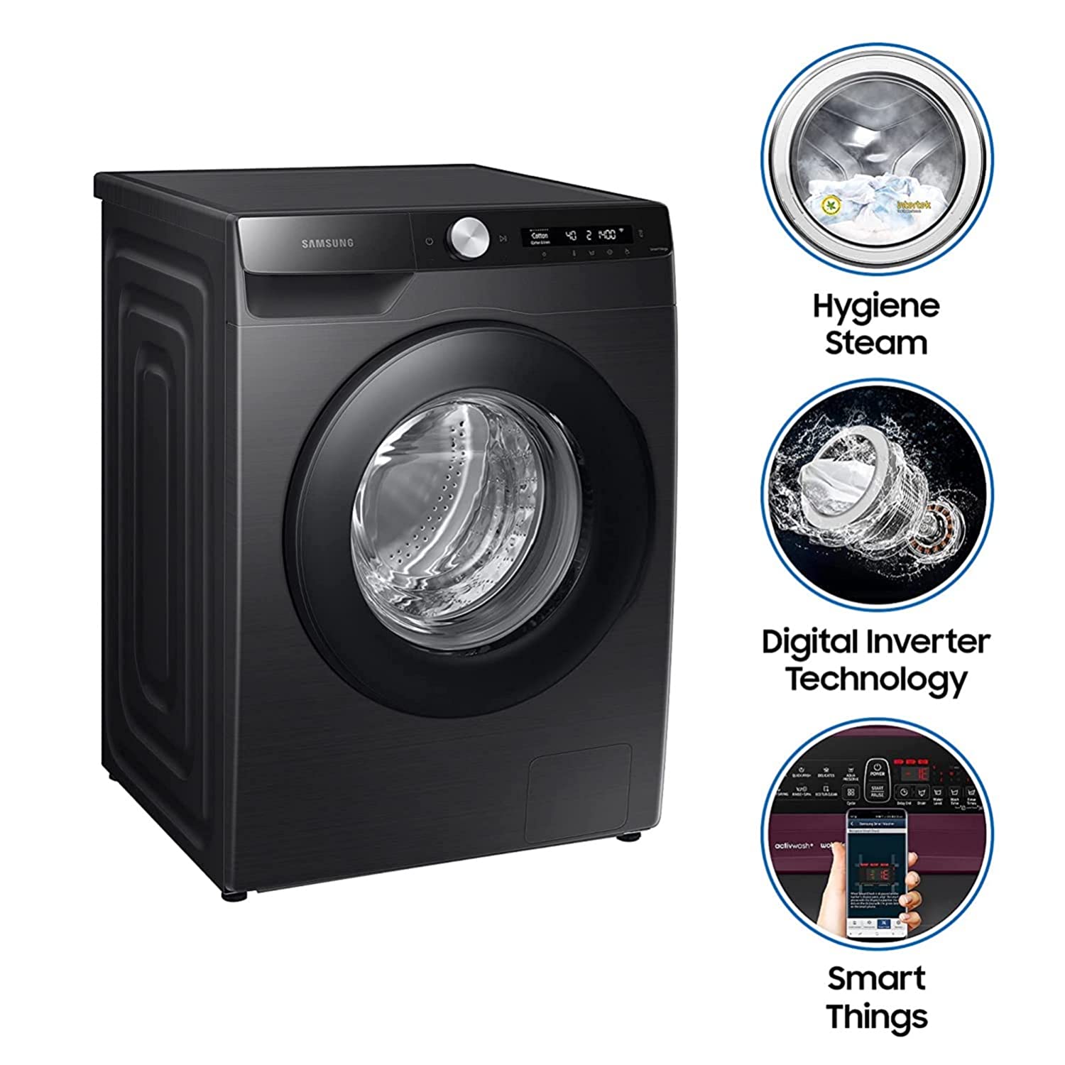 Samsung 8Kg Washing Machine WW80T504DAB With AI Ecobubble, Hygiene Steam, App Control