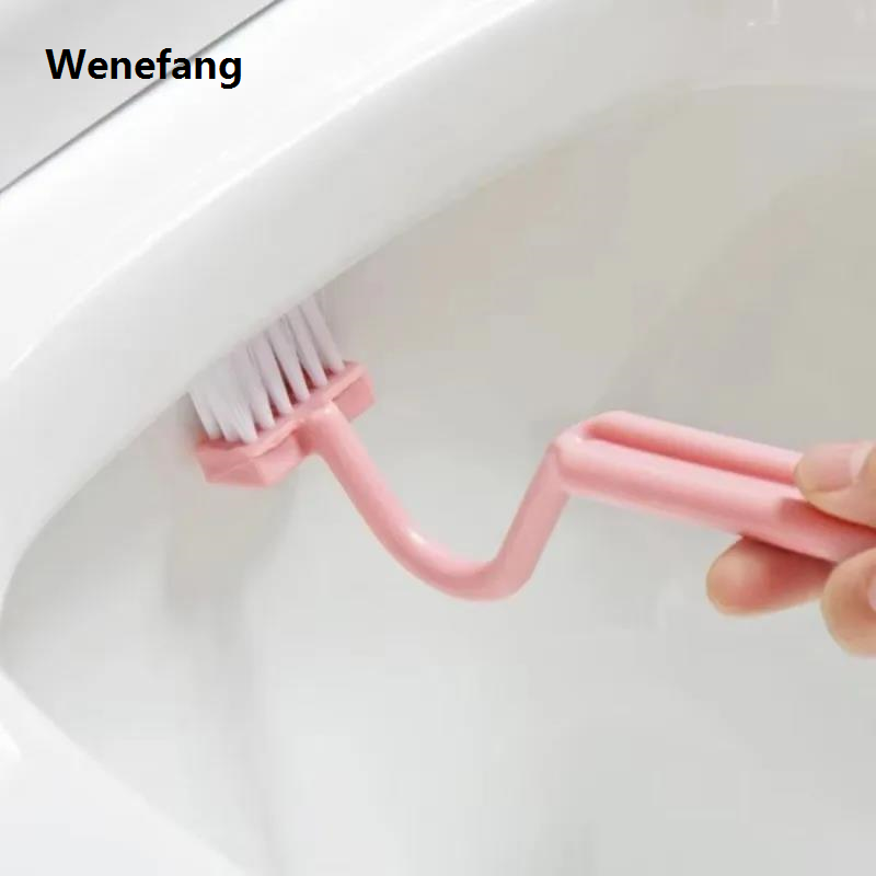 Wenefang 1pc Curved Toilet Brush Gap Cleaning Tool Bathroom Accessory Long Portable Handle Wall Mounted Toilet Soft Bristle Brush Plastic Durable