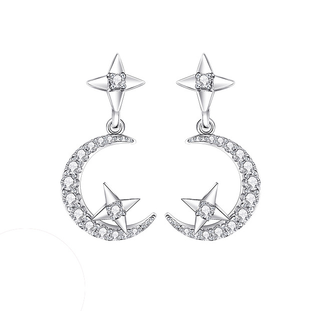 【New arrivals】New style inlaid flash diamond zircon moon star earrings female tassel jewelry