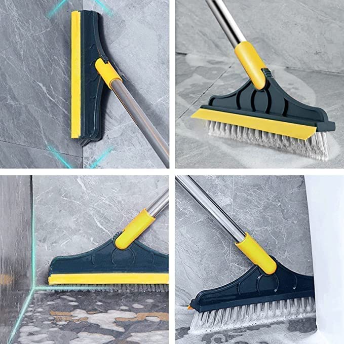 2 in 1 Floor Cleaning Scrub Brush & Wiper With Long Rotatable 120° Handle | Multifunction Floor Scrubber Wiper With Long Handle