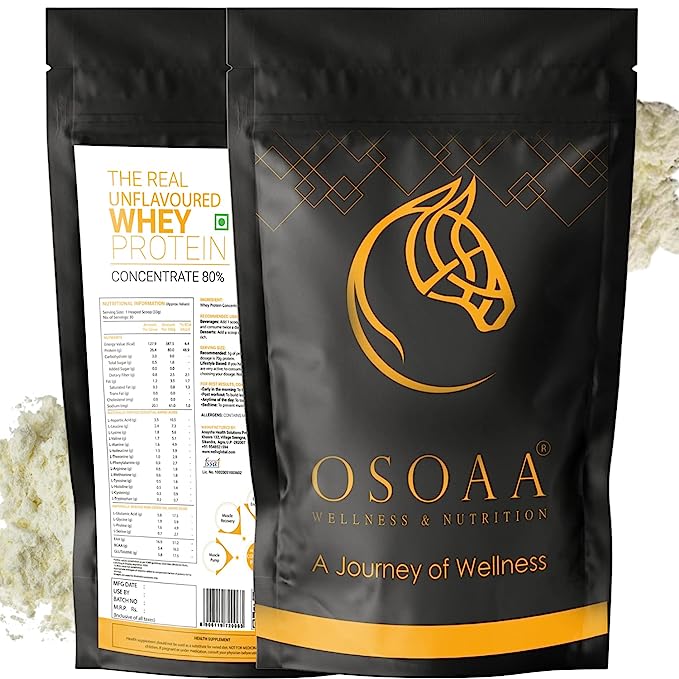 OSOAA Pure Raw Whey Concentrate 1Kg - 100% Whey Protein Soy, Gluten & Sugar Free