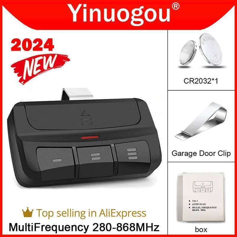Universal / Multi-Frequency Remote Control Clone, Garage Door Opener, Gate Control, 3 Buttons, Car Sun Visor Clip Included, 287MHz-868MHz
