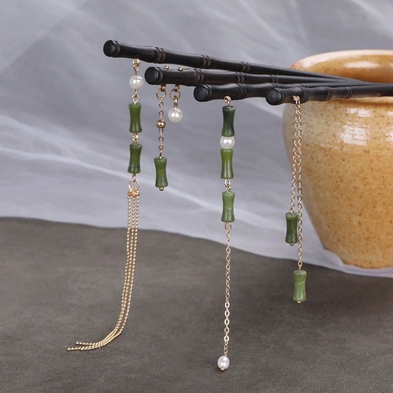 Bamboo Tassel Hairpin Ancient Style Black Ebony High-grade Wooden Hairpin Hair Stick Hairpin Hair Accessories Hanfu Hair Accessories Cheongsam Headwear Accessories