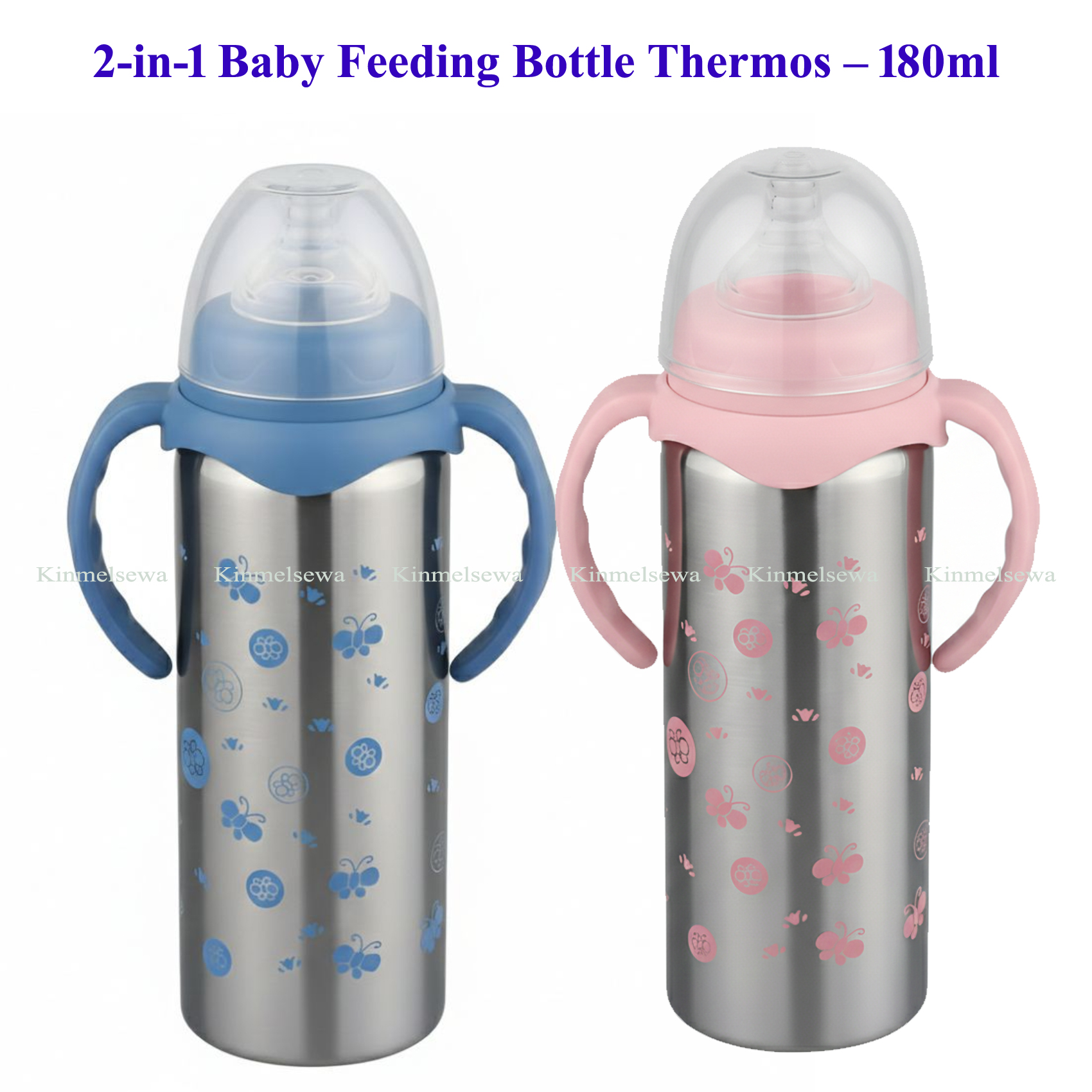 2-in-1 Baby Milk Feeding Thermos Bottle- 180ml BPA-Free Stainless Steel, Silicone Nipple, Anti-Colic, Thermal Insulation, Portable & Lightweight for Baby