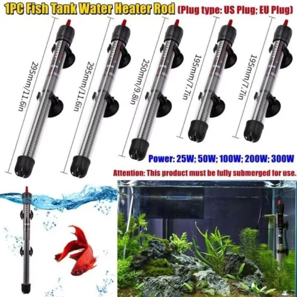1Pcs New 25W/50W/100W/200W/300W Thermostat Heater Rod Adjustable Temperature EU/US Plug Submersible Heater Aquarium Fish Tank 110V/220V Water Heat Rod