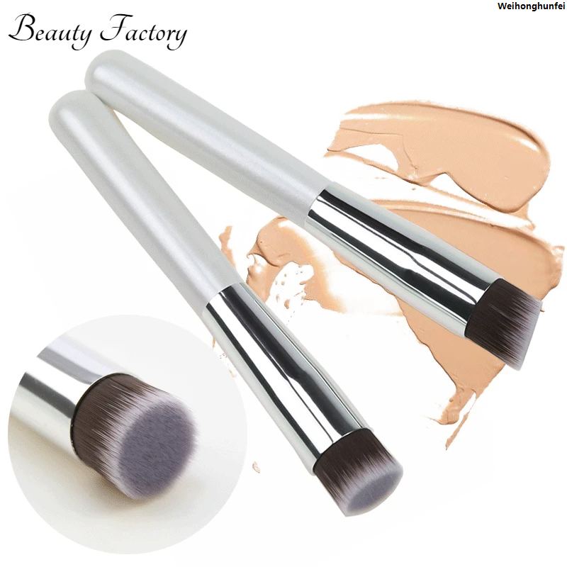 WeihonghunfeiBargain price Flat Head Foundation Brush Small Foundation Cream BB Cream Concealer Brush Wooden Handle Makeup Brush Universal Beauty Tool
