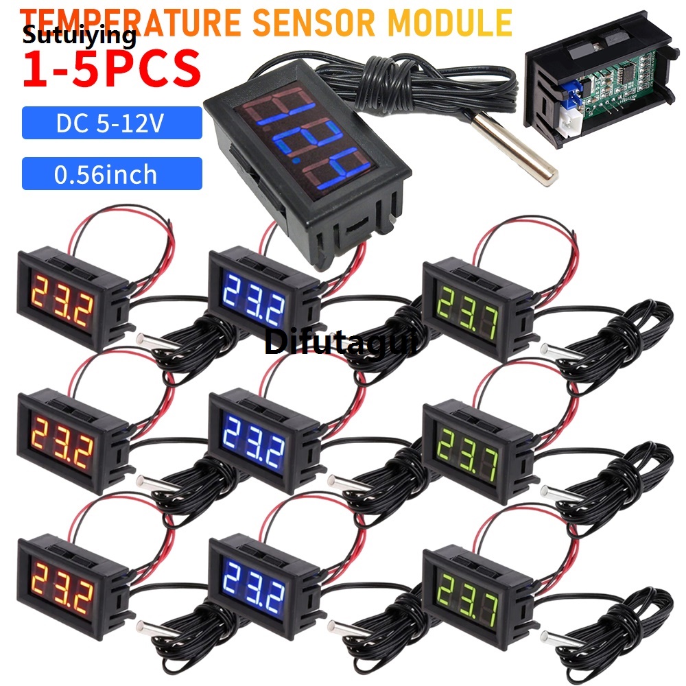 Difutagui 1-5PCS 0.56inch LED Digital Temperature Sensor Module Meter Detector Fifty percent discount New DC 5-12V Thermometer Tester Panel Gauge with Sensors Probe