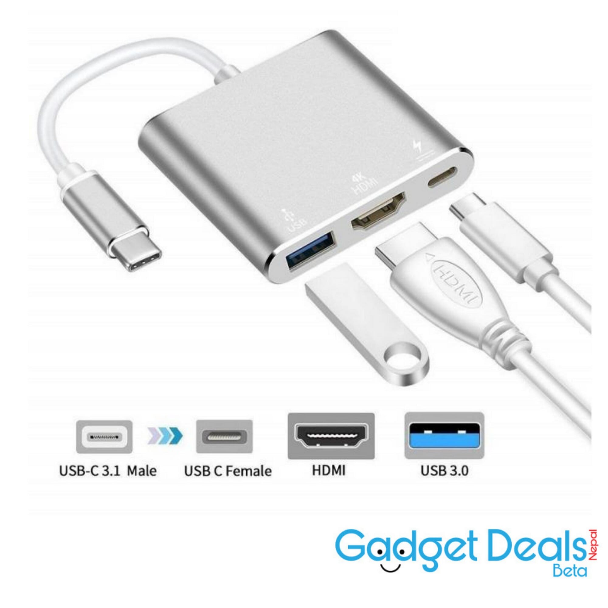 3 in 1 Type C to HDMI / Type C to USB / Type C to Type C Hub