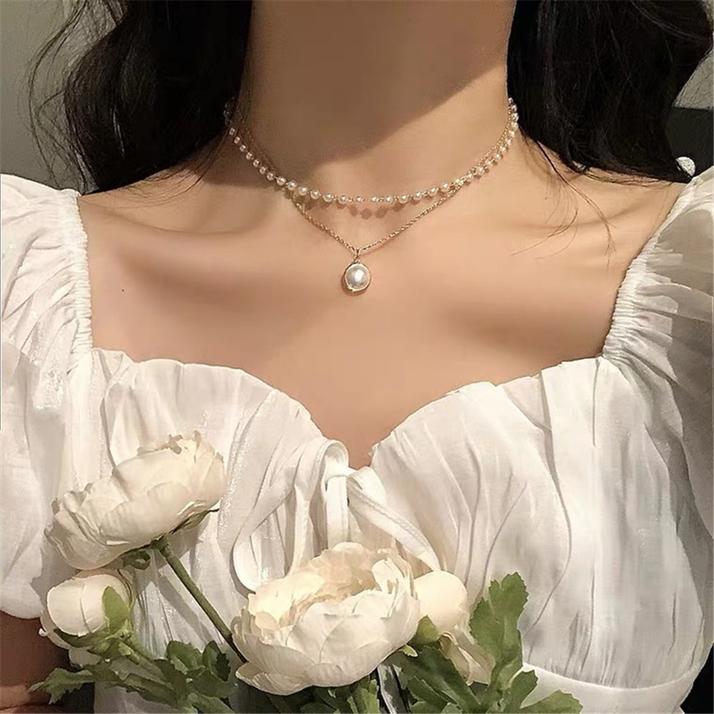 Summer New Retro Jewelry Double Layer Bracelet Necklace Pearl Choker