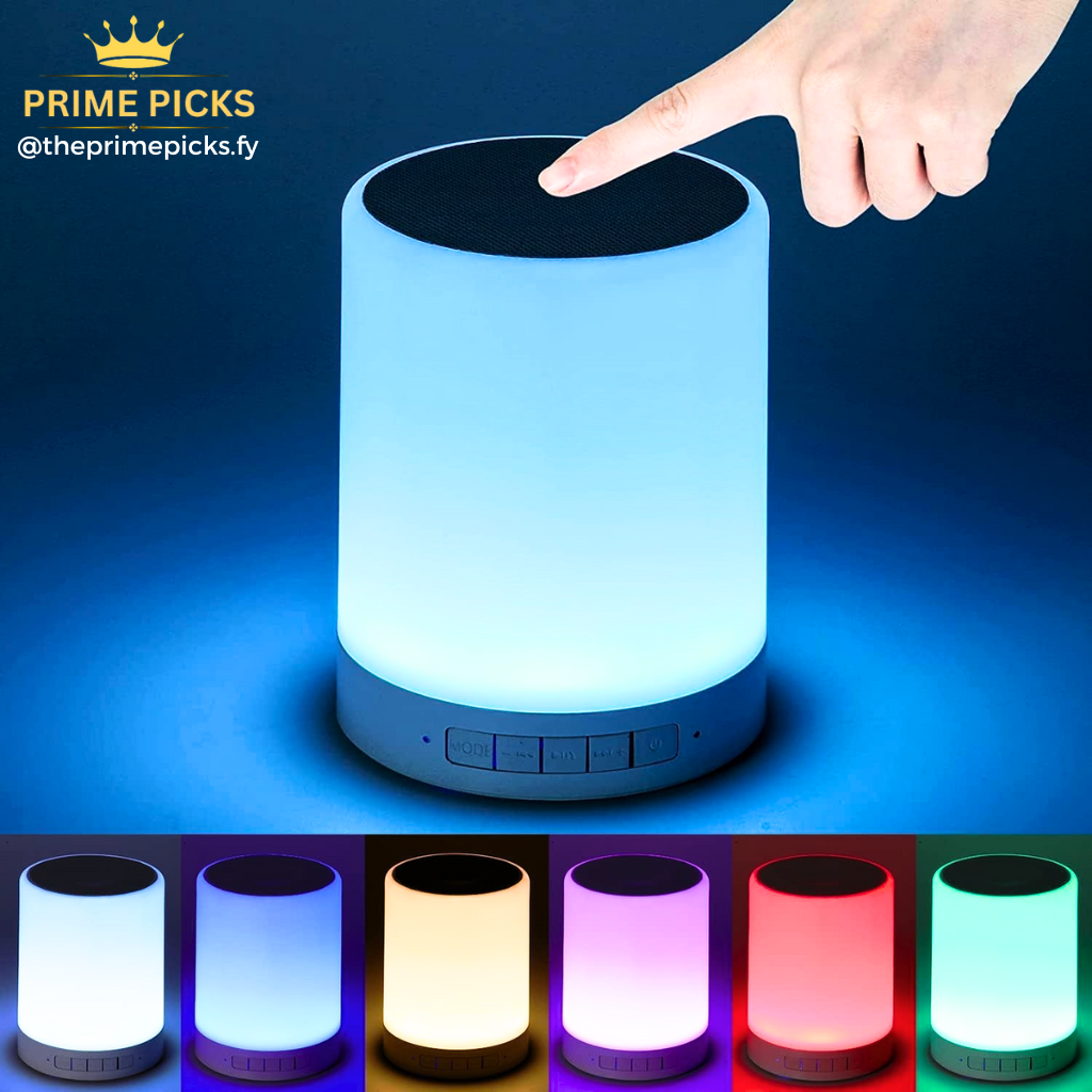 Prime Picks Premium Touch Lamp Portable Speaker | Multifunctional Wireless Bluetooth Touch Table Lamp | Portable LED Night Light Speaker | Music Player, Hands-Free Speakerphone, Color & Warm Light | Rechargeable Bedside Lamp