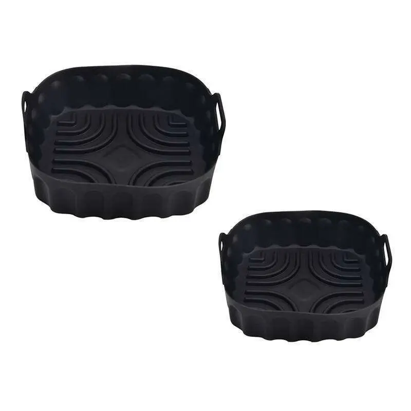 [Hot Cake]2PCS Tray Reusable Square Air Fryer Pan Silicone Mold Microwave Pads Baking Mat Pot Tray, Du - image 1