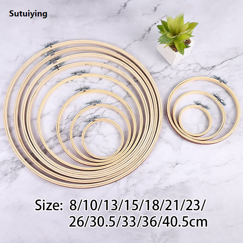 Sutuiying 1PC 8-23cm Round Embroidery Hoops Frame Wooden Bamboo Hand Embroidery Portable Rack Ring For DIY Cross Stitch Needle Craft Tool
