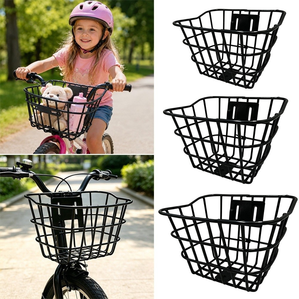 New Easy To Install Bicycle Rear Basket Metal Fixed Durable Mountain Bike Basket Adjustable Black Enlarged Bike Basket Children's Folding Bike Accessories