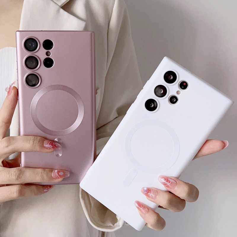 HODON Luxury Magnetic Adsorption Phone Cases For Samsung Galaxy S26 S25 S24 S23 S22 S21 Ultra S24 Plus Magsafe Case Pure Color With Camera Lens Film Protective Soft Cover
