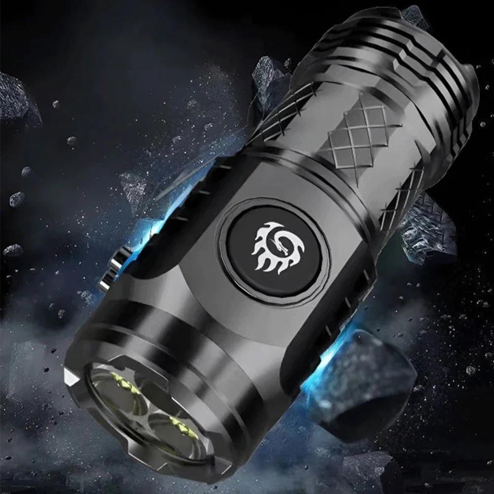 Portable Ultra Bright LED Flashlight TYPE-C Waterproof Work Light Rechargeable COB Side Light Zoom Powerful Torch Outdoor Hiking